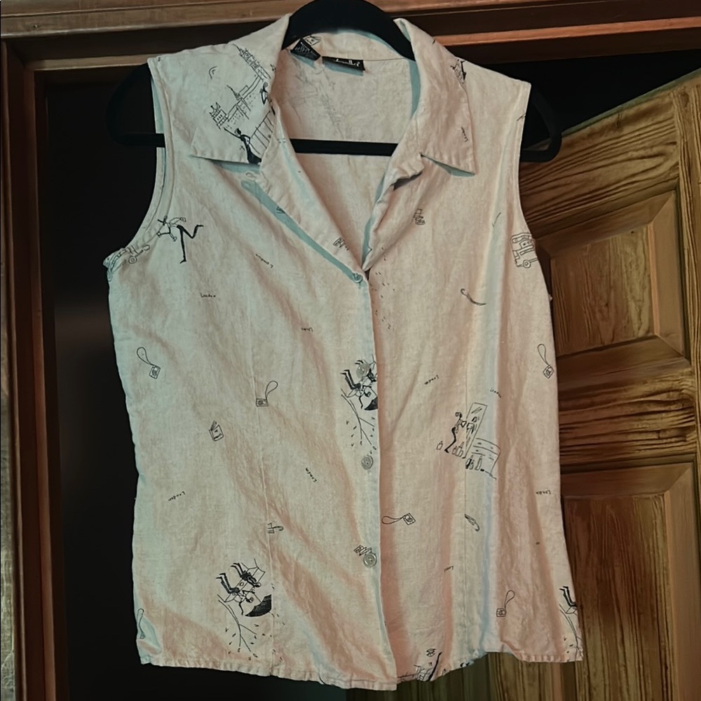 Sleeveless White Printed Women's Top